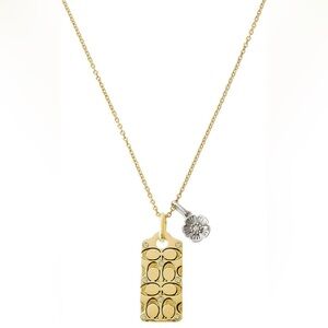 Coach Quilted C Tag Pendant Necklace Gold Tone